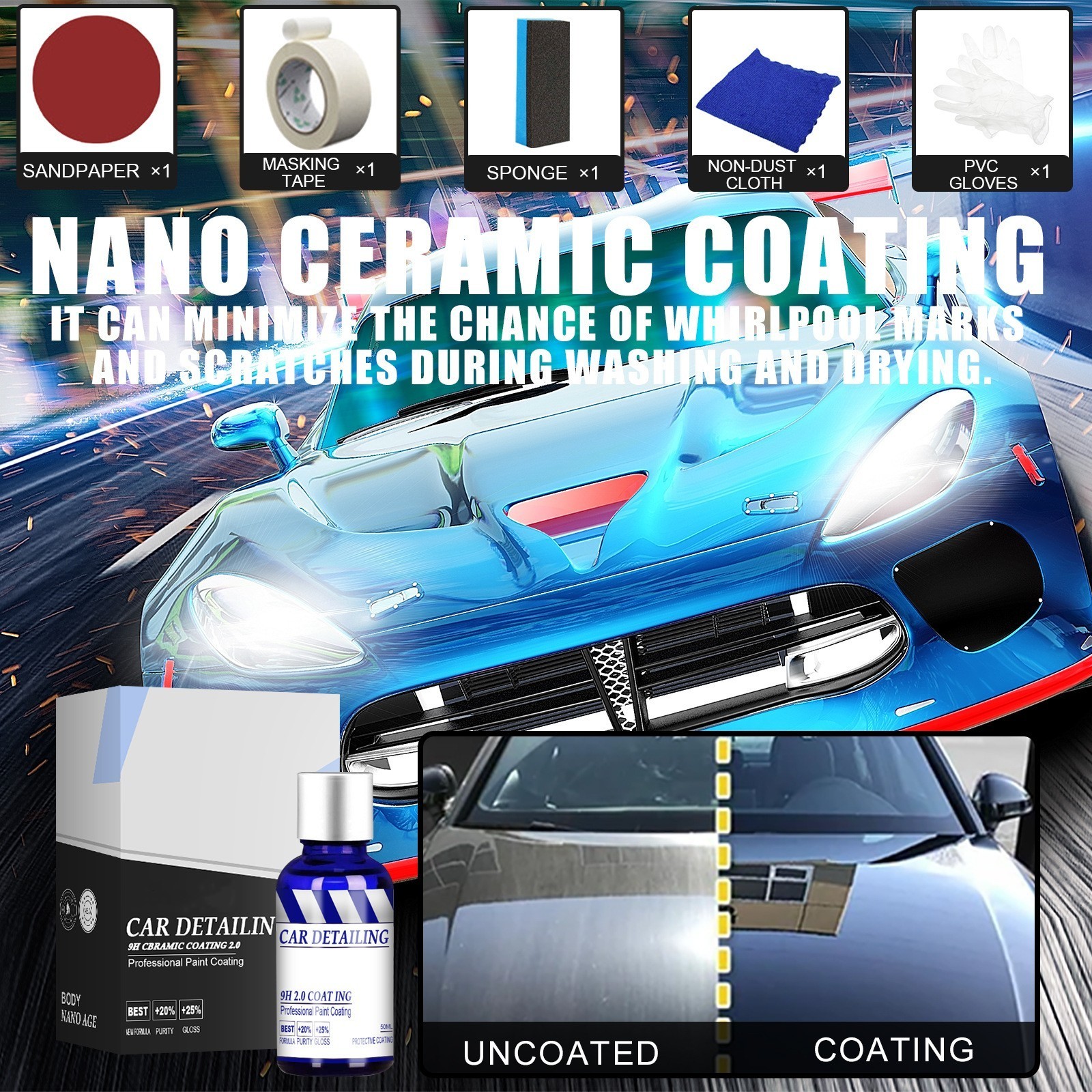 50ML High shine effect 9H Nano Ceramic Coating Pro, Hydrophobic Gloss Polymer Paint /Protection Car Kit/Paint repair agent