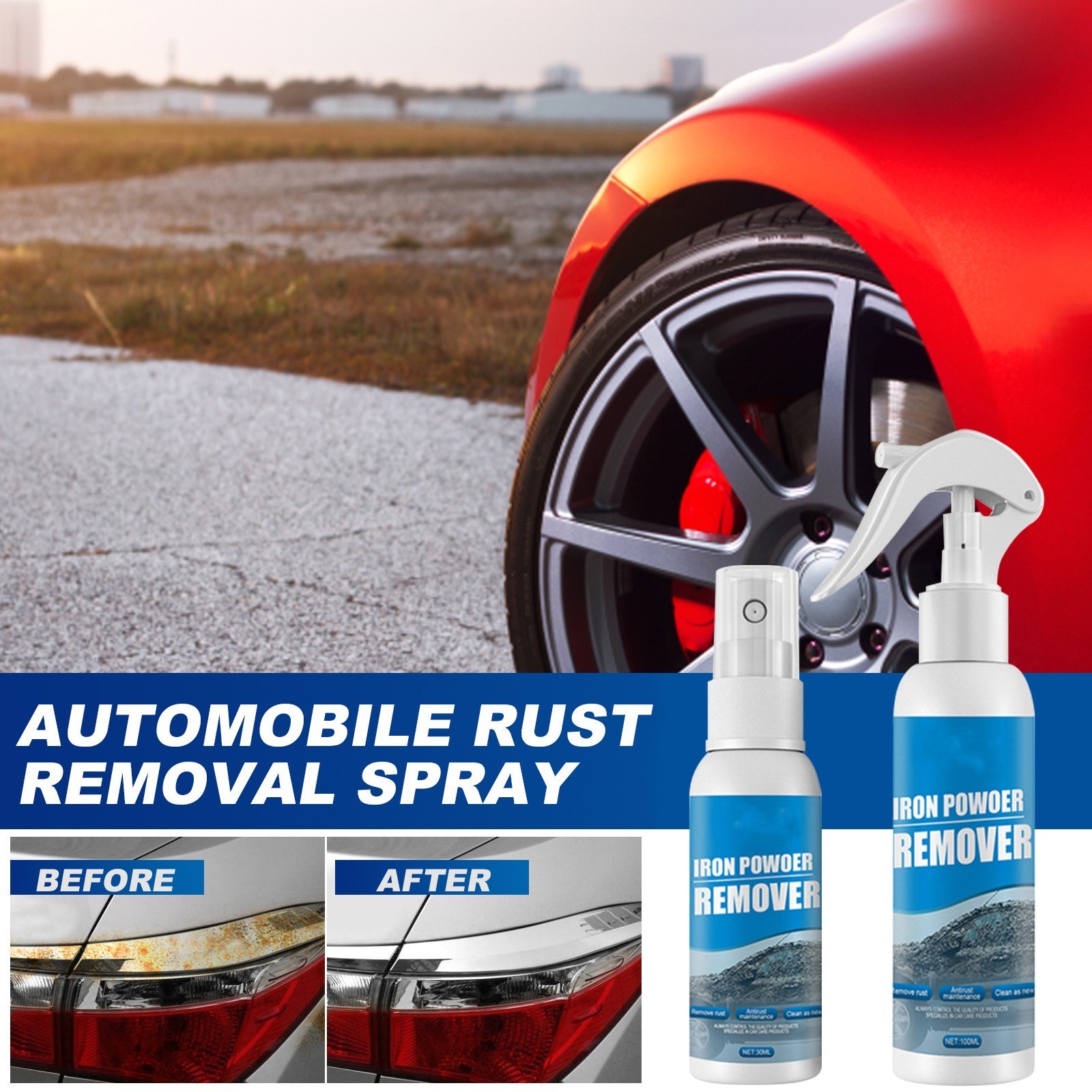 100ml Auto Iron Powder Derusting Spray Anti Rust Derusting Agent Car Decontamination Derusting Cleaning Agent