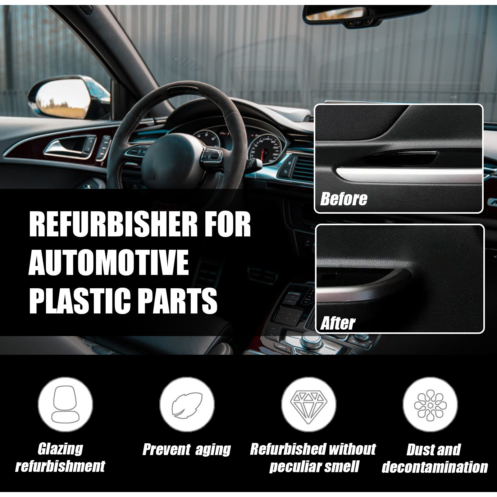 30ml Car Plastic Refurbishment Agent Car Interior Maintenance Refresh Cleaning Dashboard Polishing Spray Plastic Restore Agent