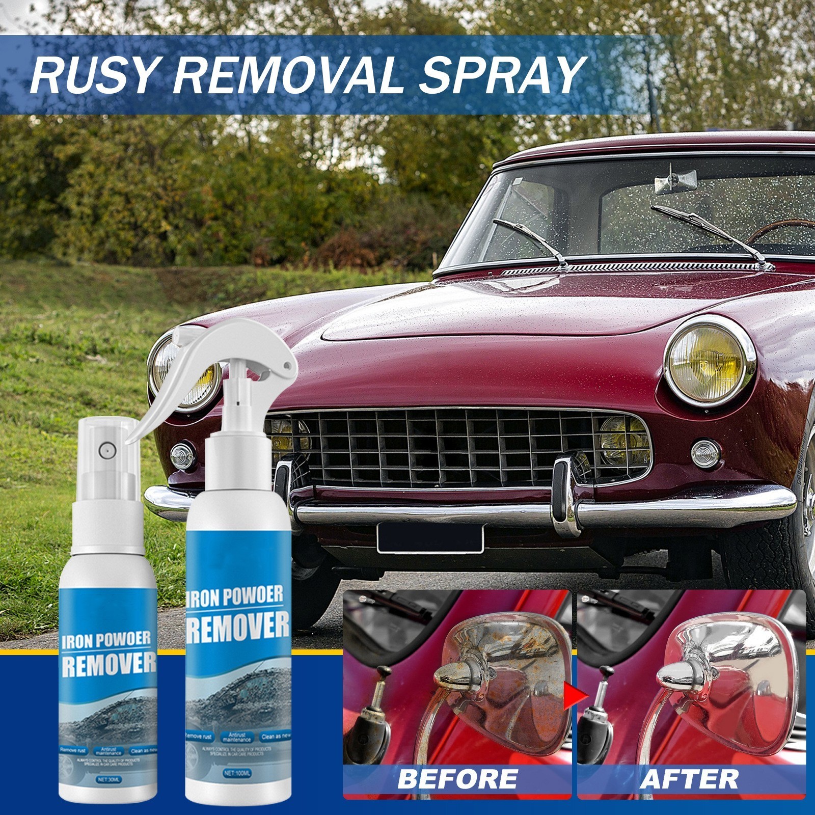 100ml Auto Iron Powder Derusting Spray Anti Rust Derusting Agent Car Decontamination Derusting Cleaning Agent