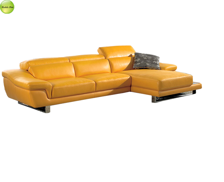 Hot Sale European Luxury Orange Living Room Corner Sofa Modern Style Leather Sofa with Chaise 2293