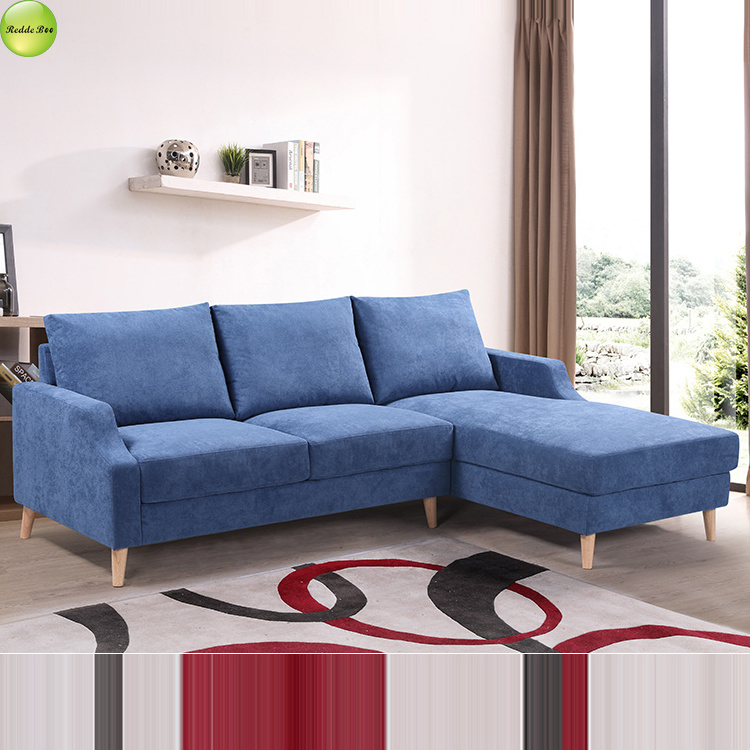 Blue color  home furniture l shaped sectional simple fabric sofa W8111