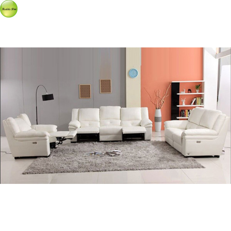 High end manufacturer living room Italy recliner 1+2+2 Seater White leather sofa H002