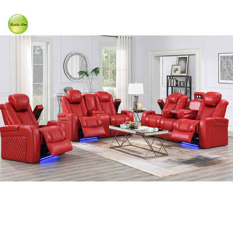 high quality comfortable new design luxury leather sofa set electric recliner red leather sofa for luxury furniture sets