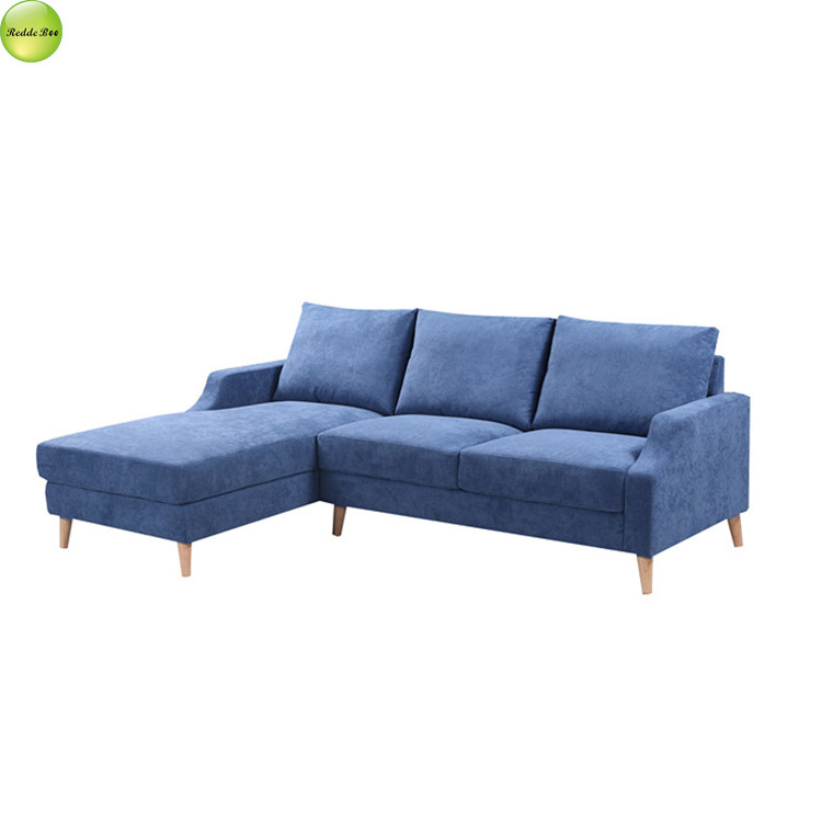 Blue color  home furniture l shaped sectional simple fabric sofa W8111