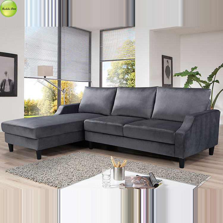 Commercial home furniture European style sectional sofa l shaped fabric sofa set 8111