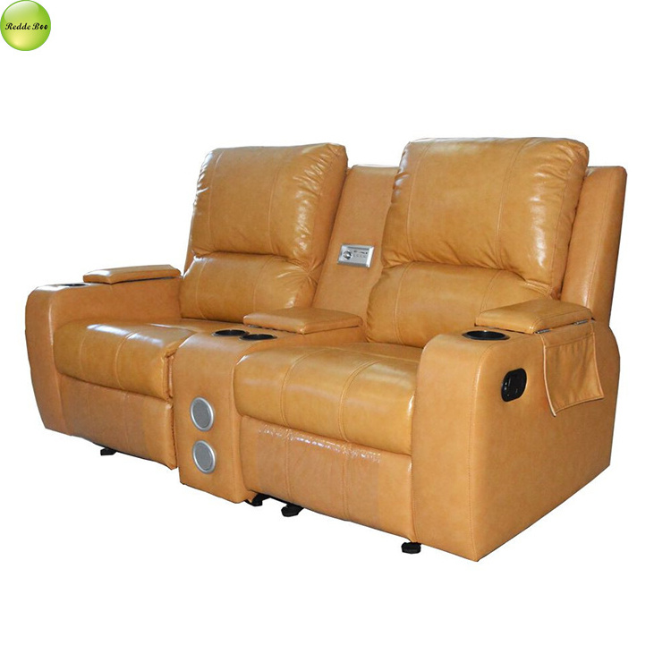 Global home theatre leather recliner sofa two seat reclining sofa chair with steel frame and middle tea table