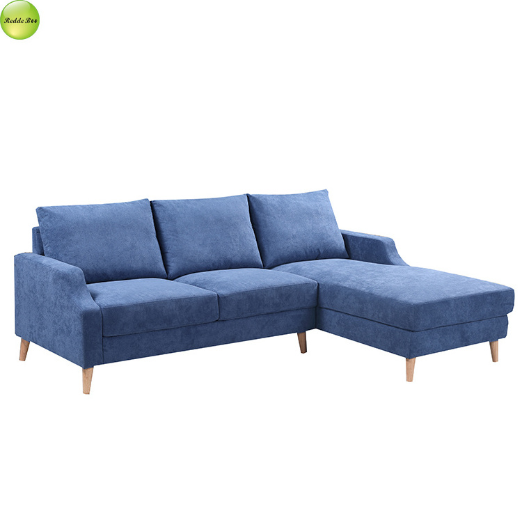 Blue color  home furniture l shaped sectional simple fabric sofa W8111