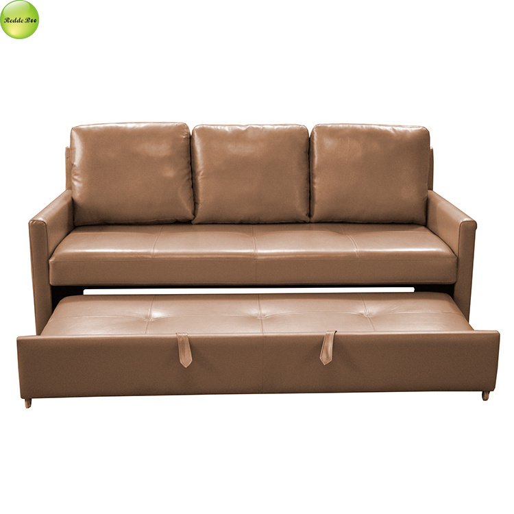 Living Room Hot Selling Sofa Bed Furniture Solid Wood Frame Leather Sofa Bed Adjustable Pull Out Sofa Bed 4225