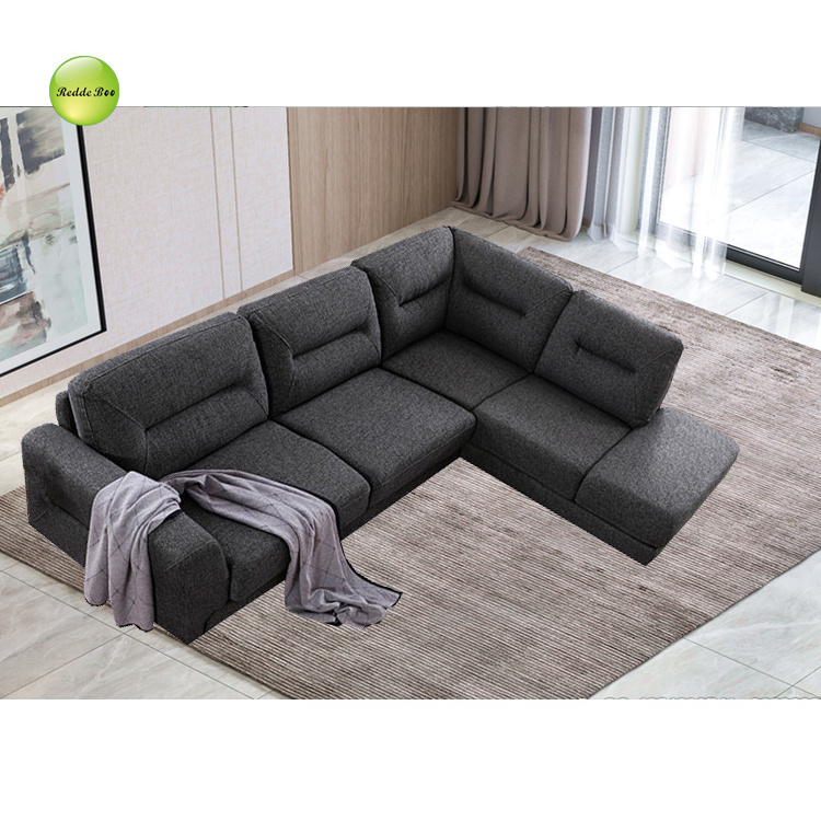 Factory wholesale Germany sofa upholstery linen fabric couch 1shape 7 seater sofa for bedroom use