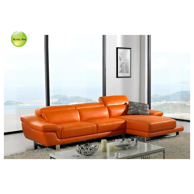 Hot Sale European Luxury Orange Living Room Corner Sofa Modern Style Leather Sofa with Chaise 2293