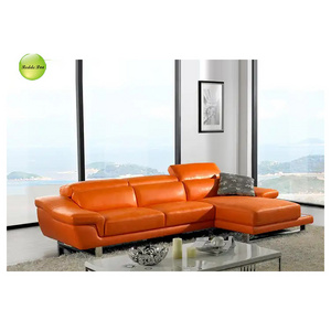 Hot Sale European Luxury Orange Living Room Corner Sofa Modern Style Leather Sofa with Chaise 2293