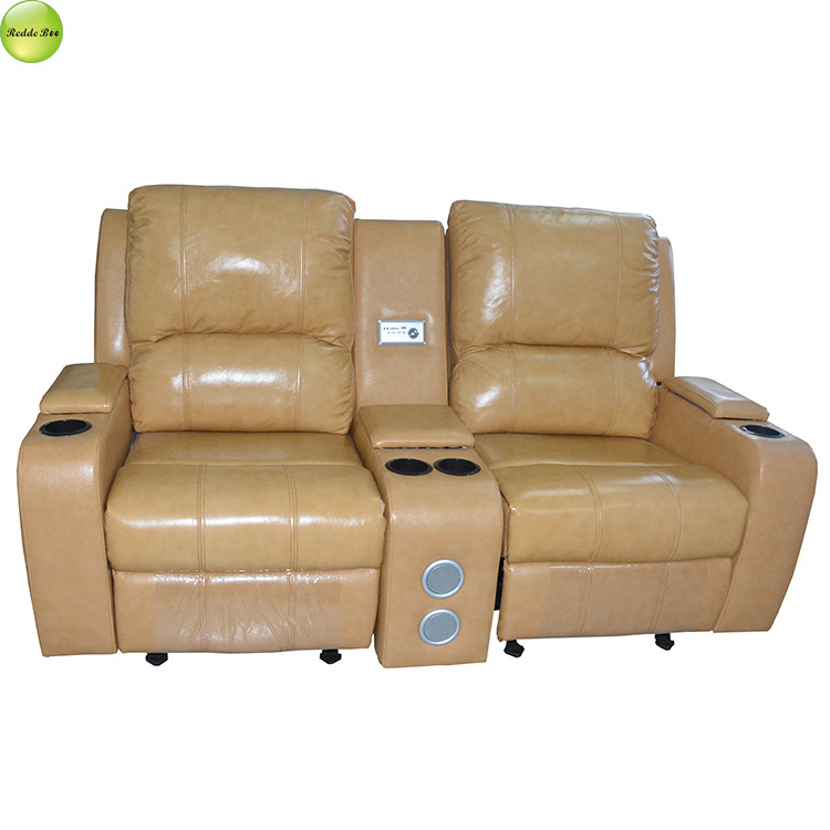 Global home theatre leather recliner sofa two seat reclining sofa chair with steel frame and middle tea table