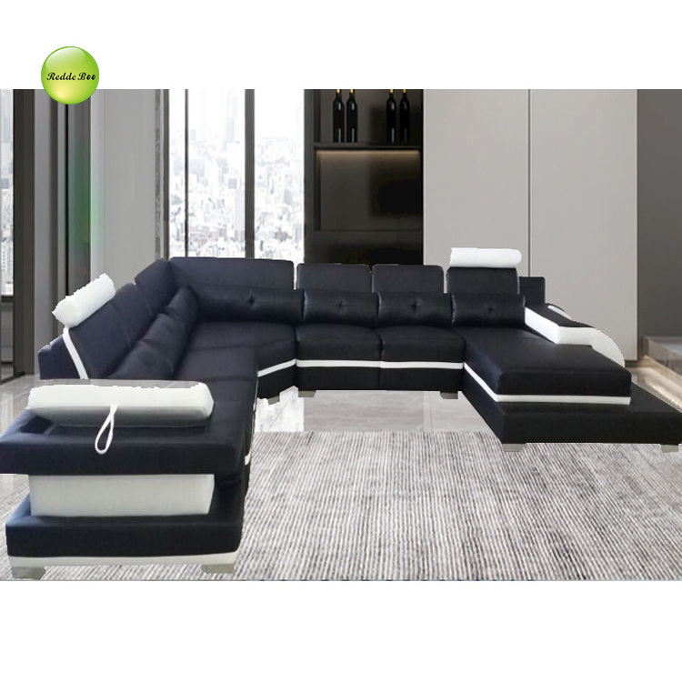 Professional custom modern design living room furniture adjustable headrest combination leather sofa