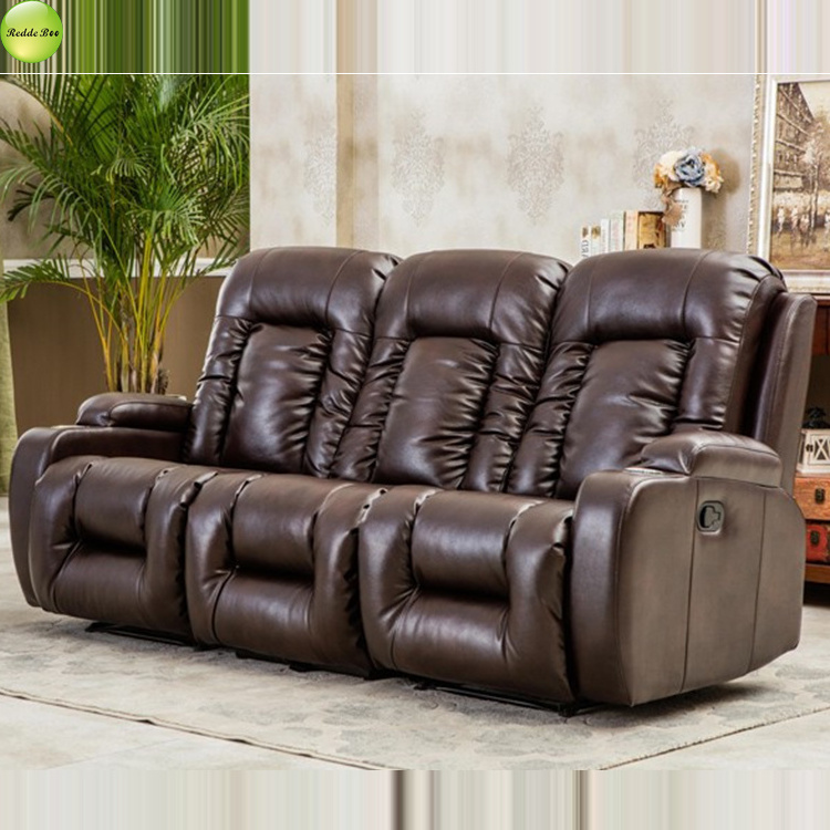 Luxembourg pu leather reclining power 3 seat home cinema sofa with armrest cup holder