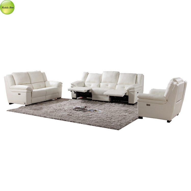 High end manufacturer living room Italy recliner 1+2+2 Seater White leather sofa H002