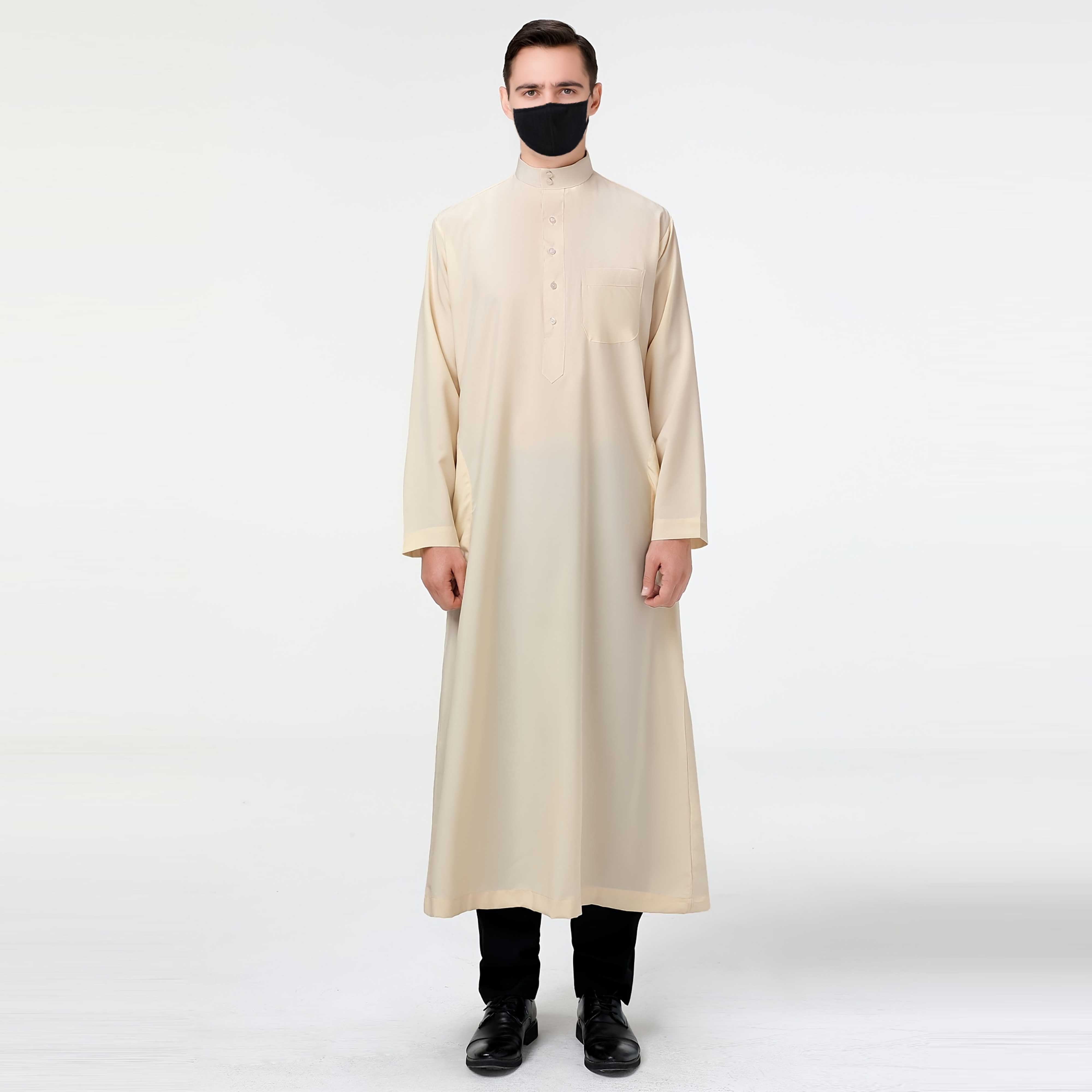 Men Thobe Al Daffah Thobes Long Sleeves Arabic Fashion New Arrival Arabic Men Robe Muslim Long Thobe