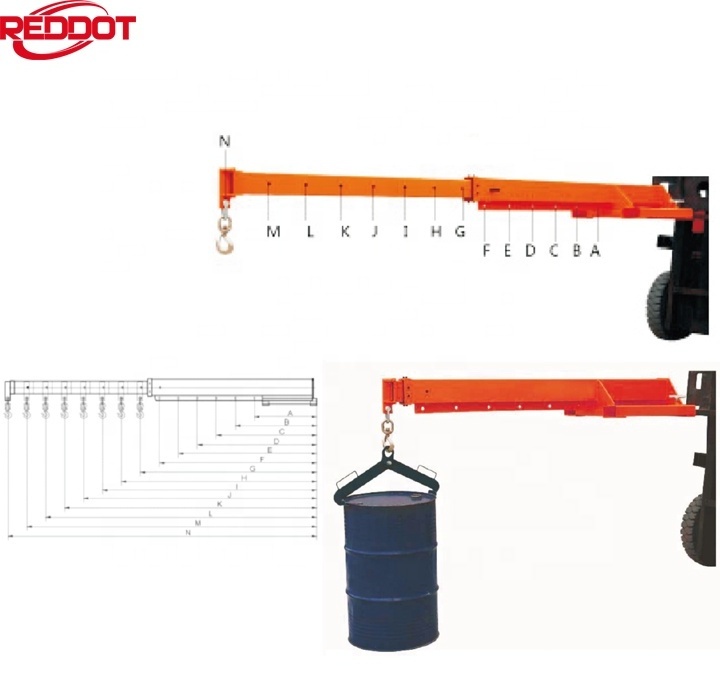 Reddot forklift mounted heavy duty attachment tilting telescopic hydraulic crane jib