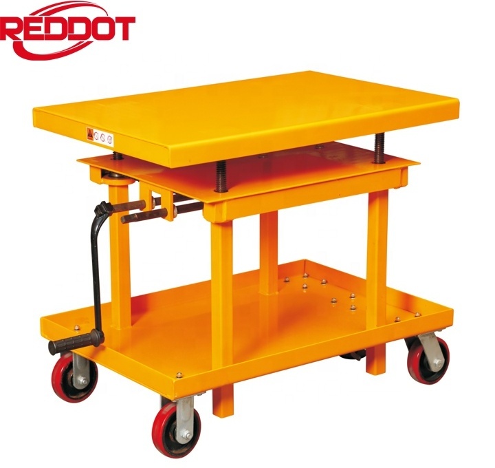 Reddot good quality 300kg 500kg 1000kg hand manual screw scissor lift table with handle