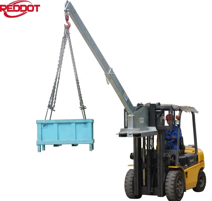 Reddot forklift mounted heavy duty attachment tilting telescopic hydraulic crane jib