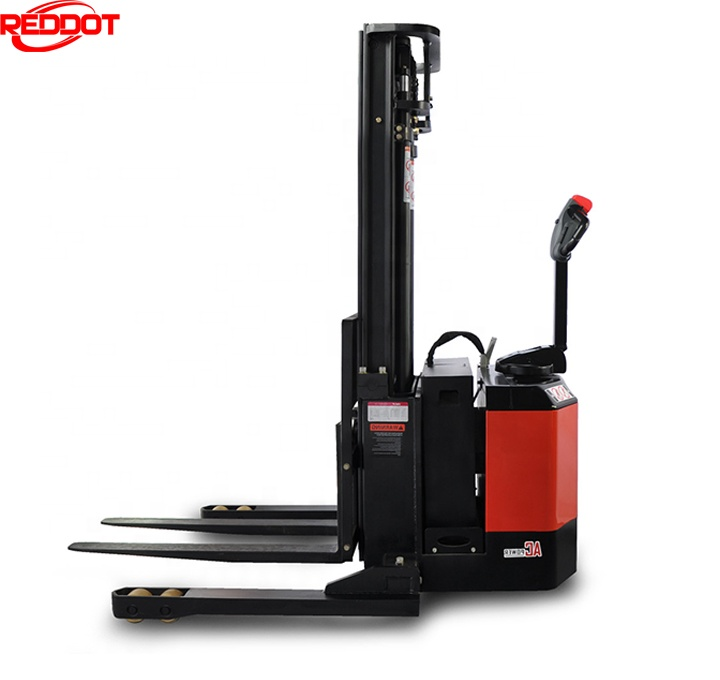 REDDOT small 1.4ton 1.8 ton electric walkie pallet stacker forklift with wide leg