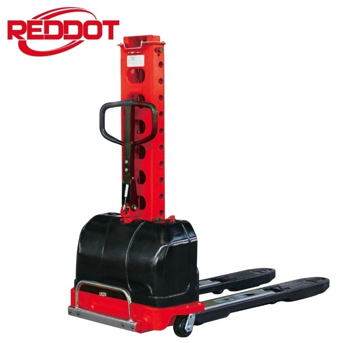 Reddot economic 500kg semi electric self lift stacker portable forklift