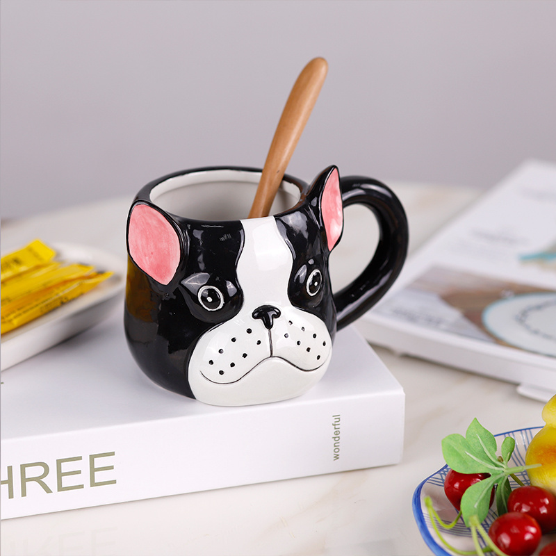 Redeco Customized Hand Painted Cute Dog Mug 3d Animal Face Cup Ceramic Mug For Drinking Coffee Water Tea Milk