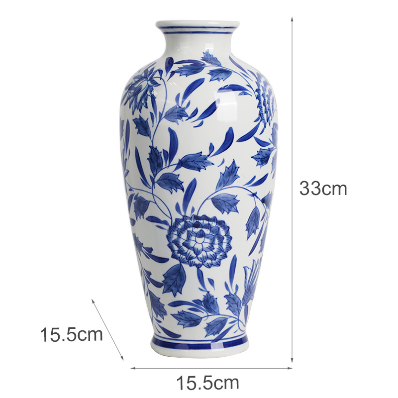 Redeco Wholesale China Porcelain White And Blue Porcelain Vase Nordic Vase Flower Vase Home Decor