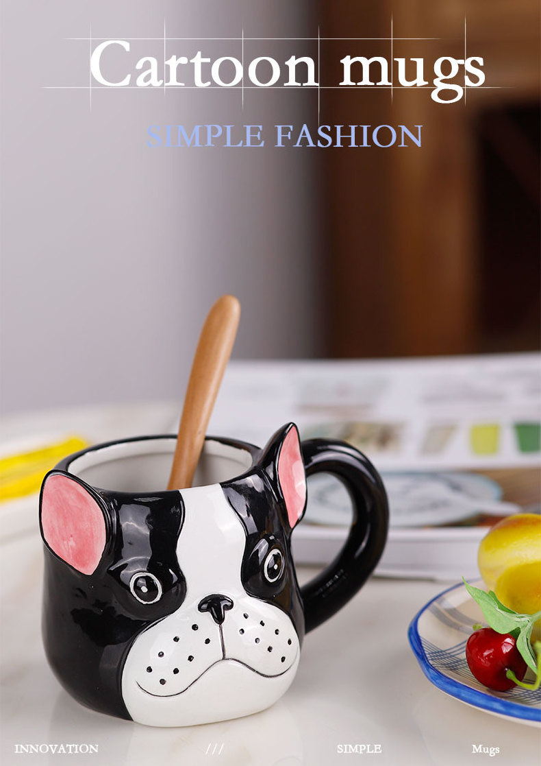 Redeco Customized Hand Painted Cute Dog Mug 3d Animal Face Cup Ceramic Mug For Drinking Coffee Water Tea Milk