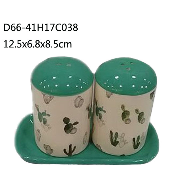 popular design round ceramic salt and pepper shaker set with tray