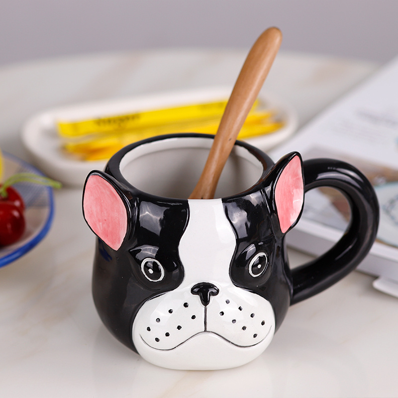 Redeco Customized Hand Painted Cute Dog Mug 3d Animal Face Cup Ceramic Mug For Drinking Coffee Water Tea Milk