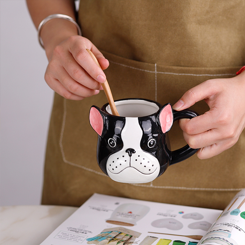 Redeco Customized Hand Painted Cute Dog Mug 3d Animal Face Cup Ceramic Mug For Drinking Coffee Water Tea Milk