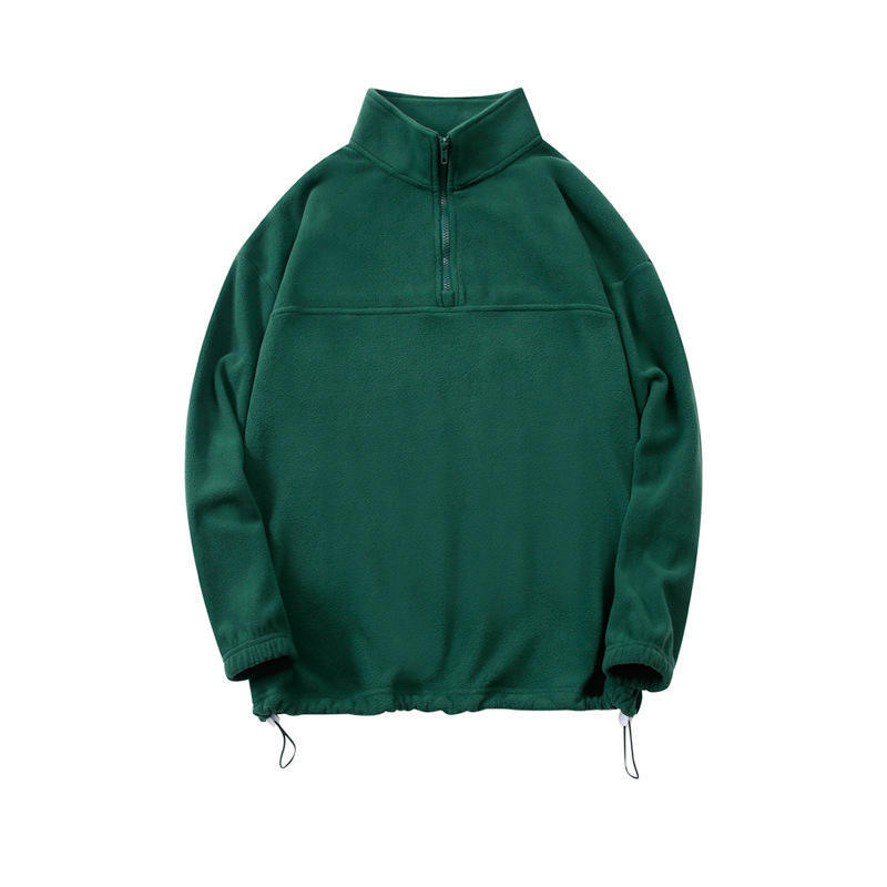 300 gsm Dark green vintage 1/4 half zip up pullover hoodie polar fleece Warm sweatshirt men's custom quarter zip hoodie