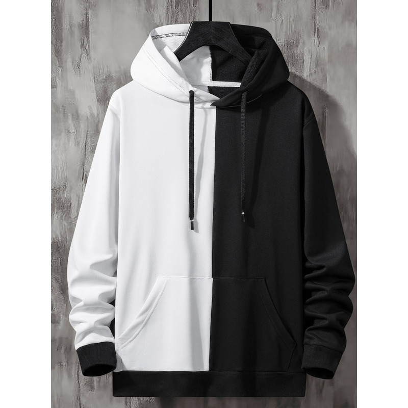 Men Hoodie Black and White Striped Hoodie Loose Long-sleeved Fleece hoodie streetwear made in pakistan