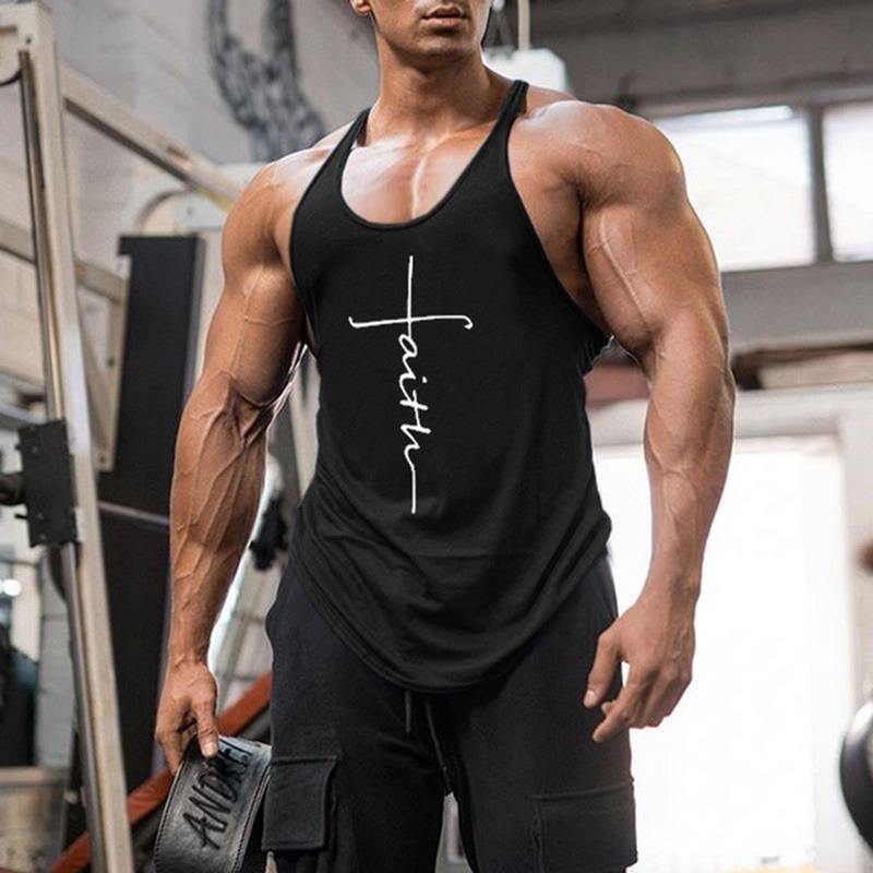 Fitness Bodybuilding Gym Clothing Male Sleeveless Vest Print Blank Wife Beater Singlets Stringers Men Tank Top