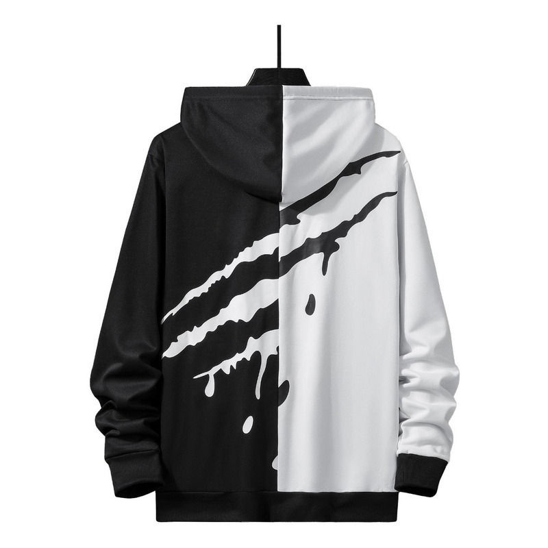 Men Hoodie Black and White Striped Hoodie Loose Long-sleeved Fleece hoodie streetwear made in pakistan