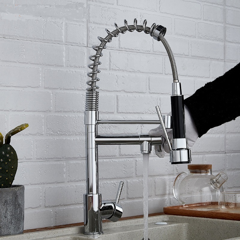 Redge -  Stainless Steel Spring kitchen faucet multifunction Chrome Pull Down Kitchen Sink Faucets Pull Out