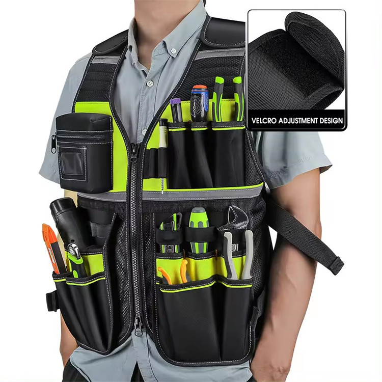 Customized Desgin Canvas Multi-pockets Zipper Working Jacket Tactical Heavy Duty Tool Vest for Electricians