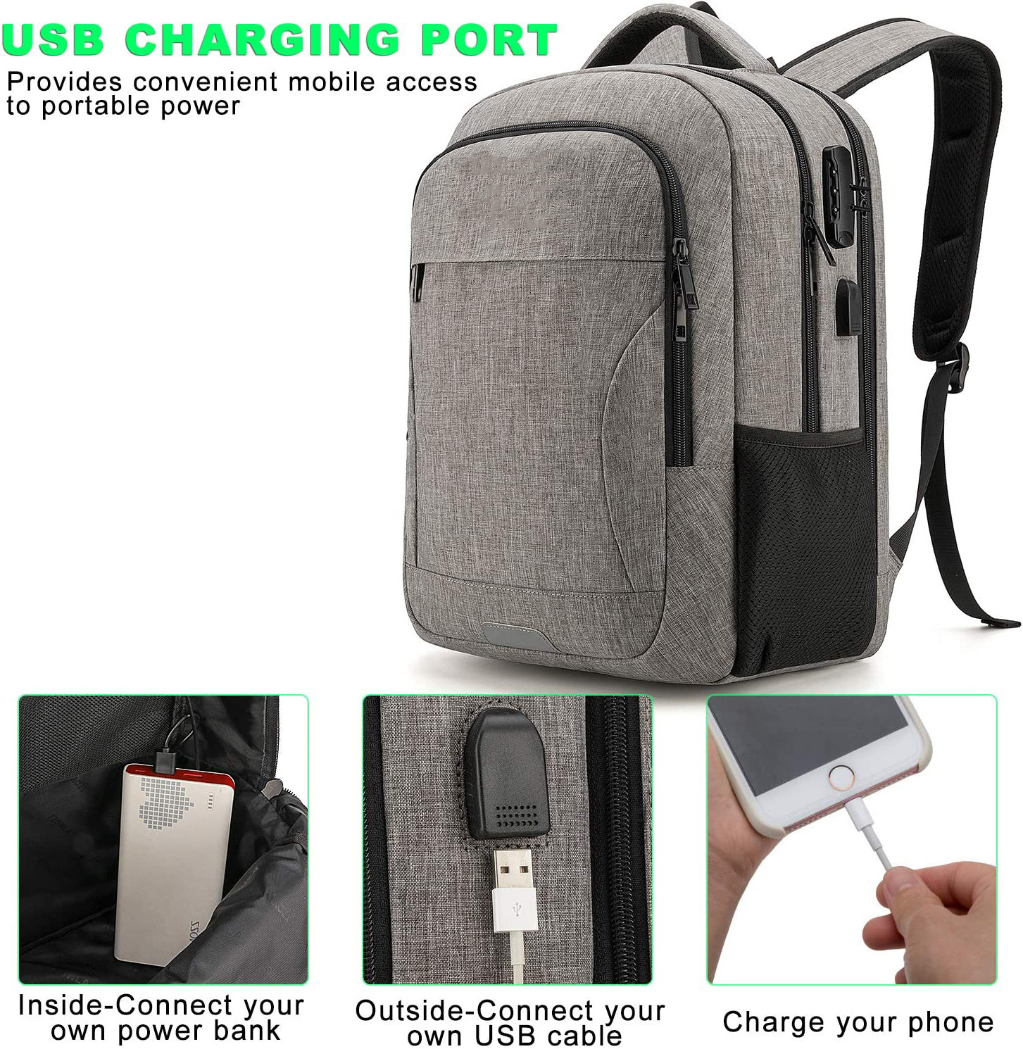 14/15.6 Inch Water Resistant Business Travel Anti-Theft Laptop Backpacks with USB Charging Port Lock Computer Backpacks