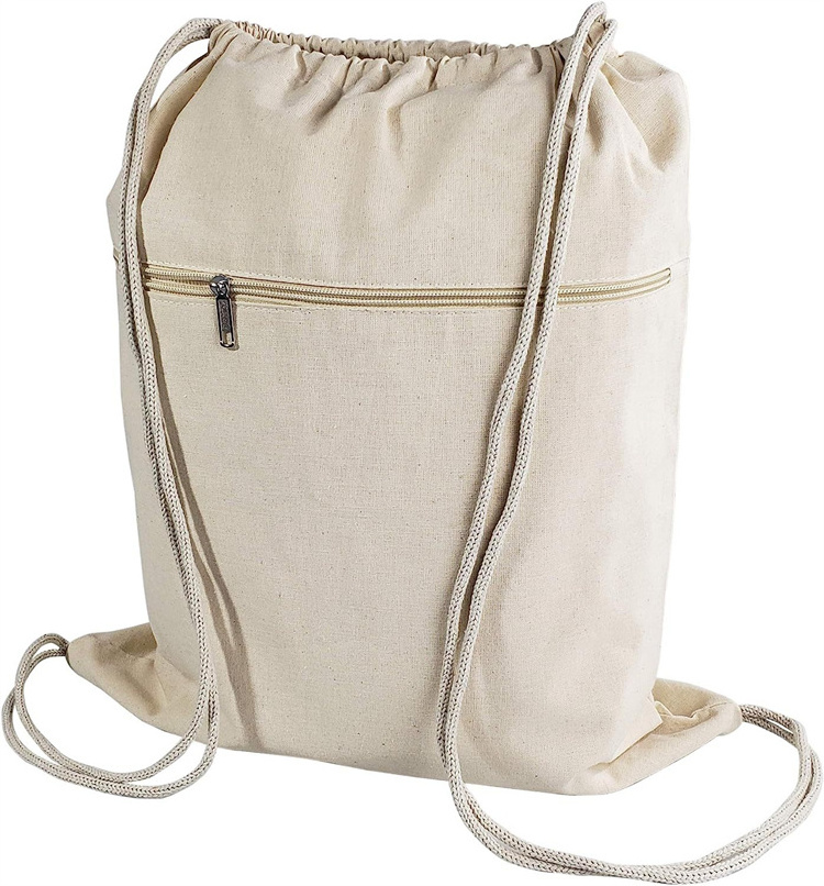 Eco Friendly Reusable Cotton Canvas Drawstring Backpacks Pull String Rucksack Sport Gym Backpack Bag