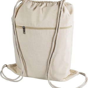 Eco Friendly Reusable Cotton Canvas Drawstring Backpacks Pull String Rucksack Sport Gym Backpack Bag