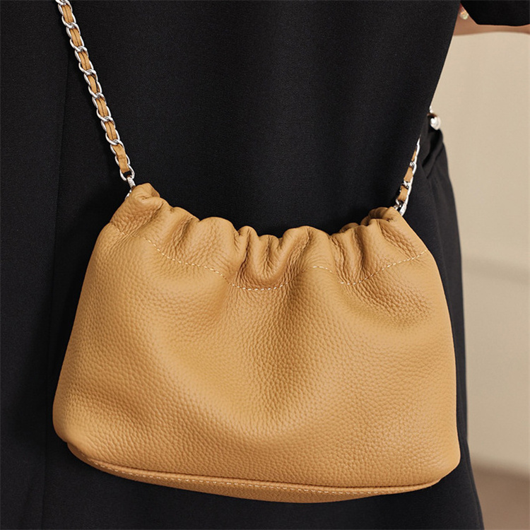 Custom Leather All-match Handbags Chain Ball Cloud Pleated Bags for Women Ladies Purse Single Shoulder Crossbody Bag