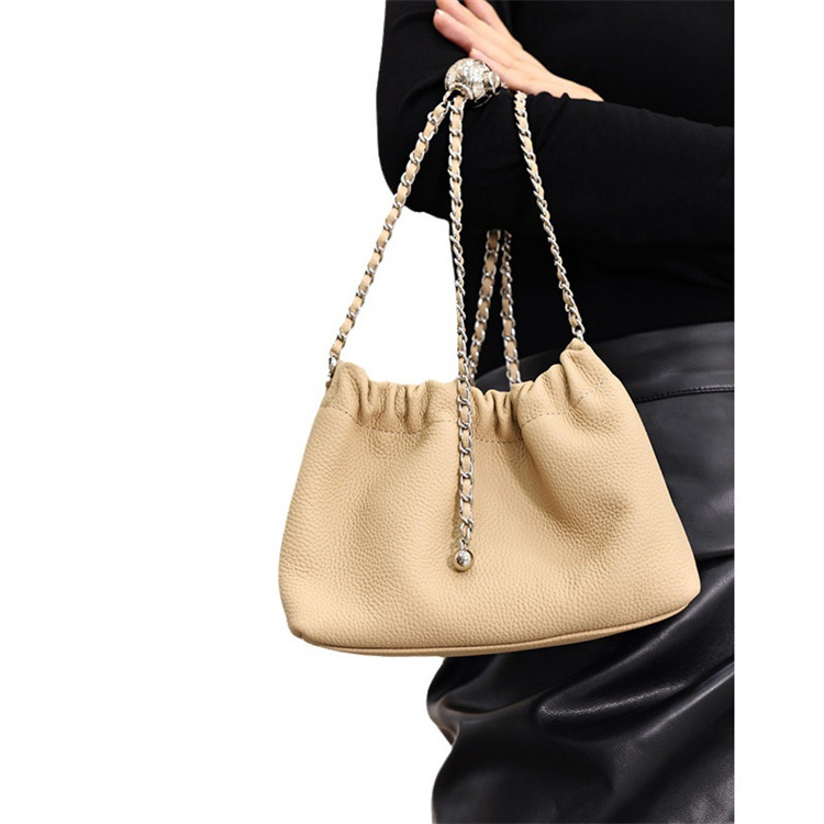 Custom Leather All-match Handbags Chain Ball Cloud Pleated Bags for Women Ladies Purse Single Shoulder Crossbody Bag