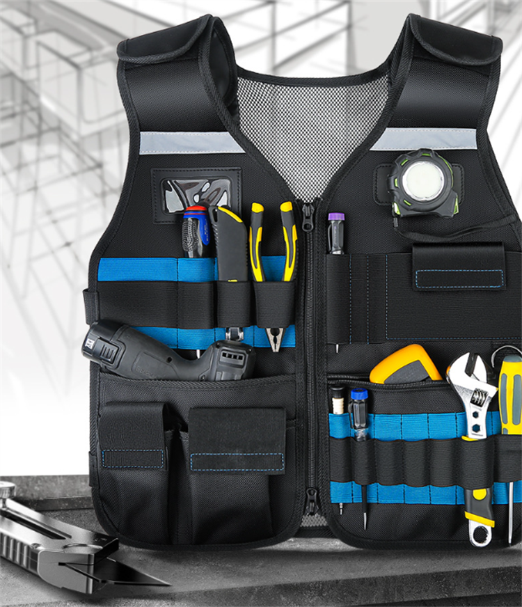 Durable Reflective Multi-pocket Work Clothes Electricians Hardware Tools Bag Safety Protection Tool Vest