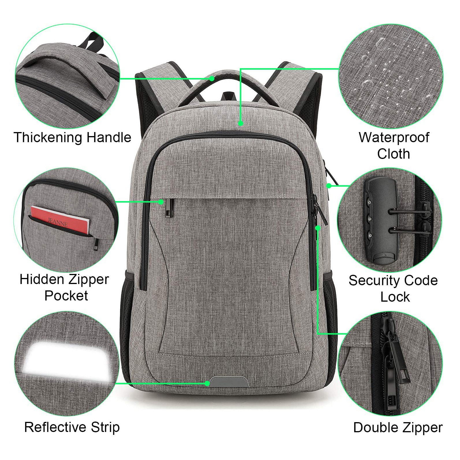 14/15.6 Inch Water Resistant Business Travel Anti-Theft Laptop Backpacks with USB Charging Port Lock Computer Backpacks