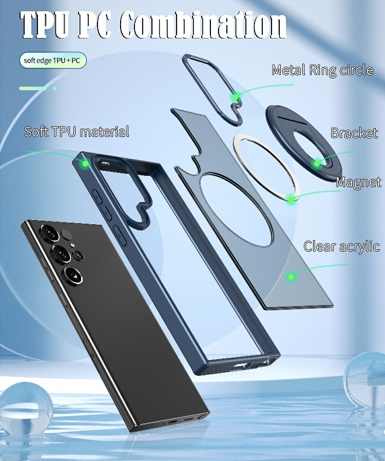 Wholesale bulk frosted magnetic wireless charging cell phone case with PC stand for Samsung galaxy S22 S23 S24plus Ultra Case