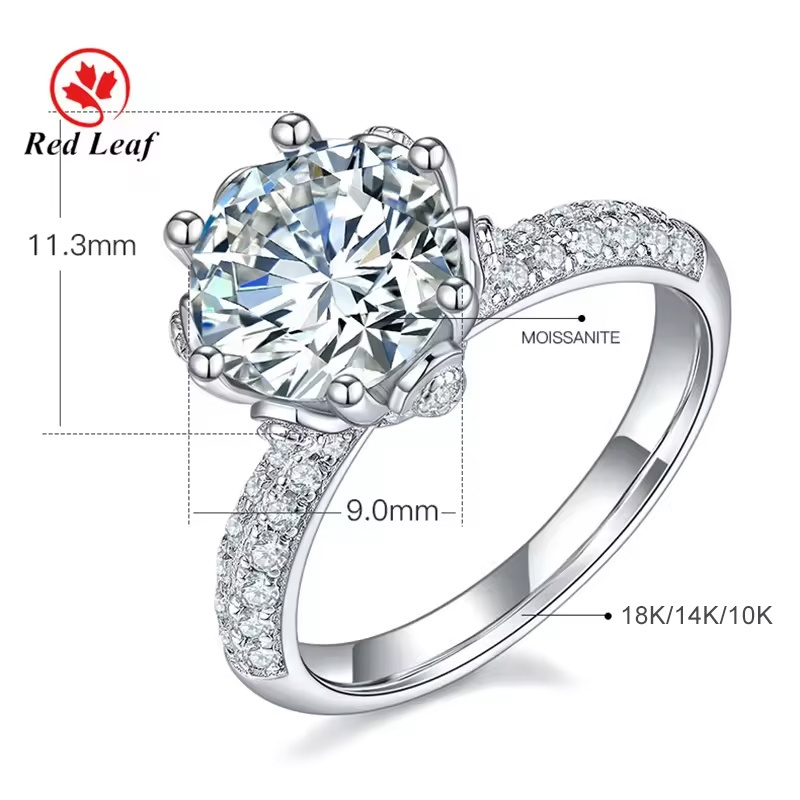 Redleaf Custom 10K 14K 18K Gold Ring 1CT 2CT 3CT 5CT Mossanite Diamond Ring Women Wedding Engagement VVS Moissanite Ring