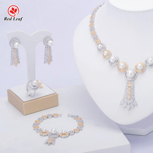 Redleaf Classic copper Jewellery Sets 5A Cubic Zirconia And Natural Pearl Jewelry Set For Engagement Wedding