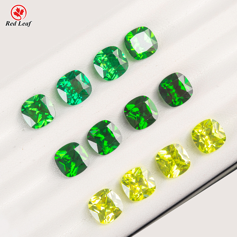 Redleaf New Product 5A Cubic Zirconia Stone Emerald Apple Light Green Cushion Cut CZ Loose Gemstone For Jewelry