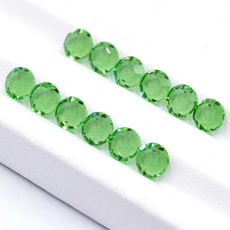 Redleaf Jewelry  Double Faceted  Flat Cut Glass Round Apple Green Crystal Glass Glass Beads Loose Gemstone